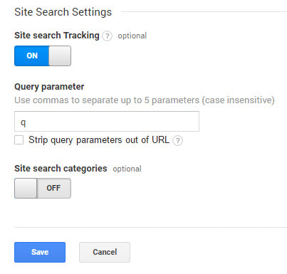 Site Search Settings: Query Parameter in Google Analytics